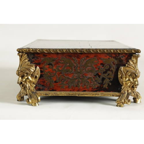 749 - A 19TH CENTURY FRENCH GILT OROMLU AND BRASS INLAID TORTOISESHELL BOULLE TABLE STAND with rope twist ... 