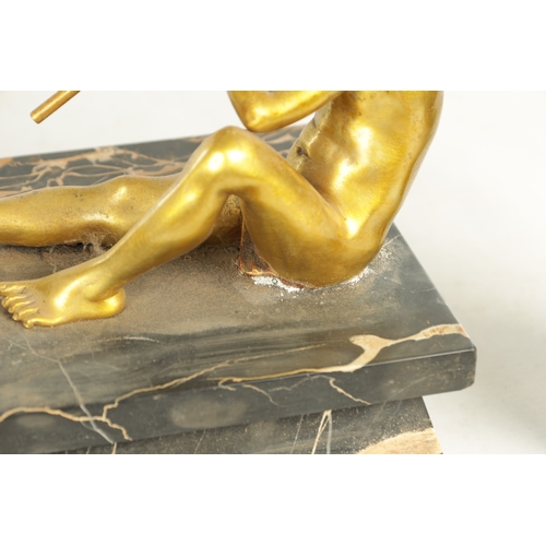 750 - ÉMILE ADOLPHE MONIER (FRENCH, 1883-1970) - AN ART DECO GILT BRONZE SCULPTURE ON MARBLE STAND depicti... 