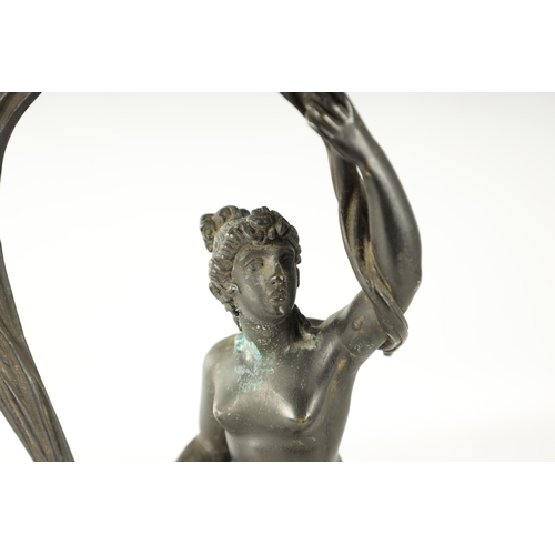 756 - A PAIR OF 19TH CENTURY BRONZE SCULPTURES OF MERCURY AND FORTUNA raised on circular stepped bases. (5... 