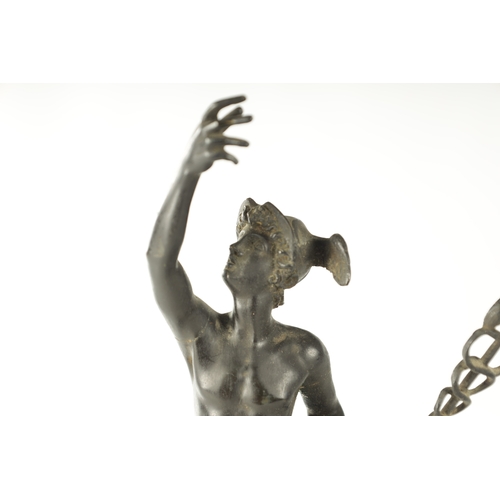 756 - A PAIR OF 19TH CENTURY BRONZE SCULPTURES OF MERCURY AND FORTUNA raised on circular stepped bases. (5... 