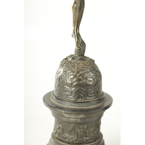 756 - A PAIR OF 19TH CENTURY BRONZE SCULPTURES OF MERCURY AND FORTUNA raised on circular stepped bases. (5... 