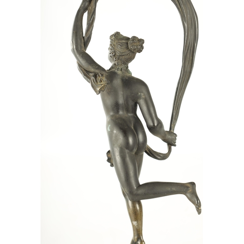 756 - A PAIR OF 19TH CENTURY BRONZE SCULPTURES OF MERCURY AND FORTUNA raised on circular stepped bases. (5... 