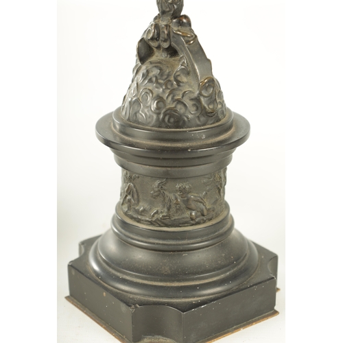 756 - A PAIR OF 19TH CENTURY BRONZE SCULPTURES OF MERCURY AND FORTUNA raised on circular stepped bases. (5... 