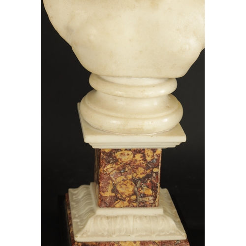 758 - A PAIR OF GEORGE III CARVED WHITE MARBLE BUSTS OF PUTTI raised on marble square plinth bases (38cm h... 