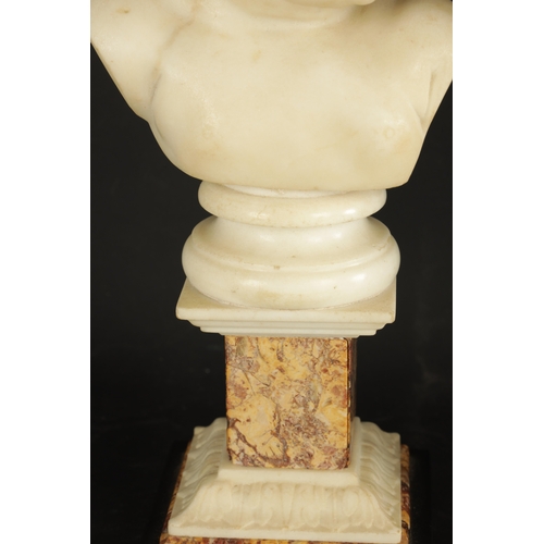 758 - A PAIR OF GEORGE III CARVED WHITE MARBLE BUSTS OF PUTTI raised on marble square plinth bases (38cm h... 