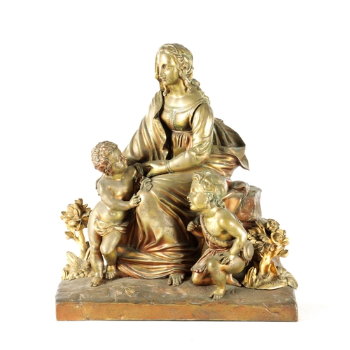 760 - A LATE 19TH CENTURY CONTINENTAL BRONZE SCULPTURE modelled as Mary with baby Jesus and John the Bapti... 