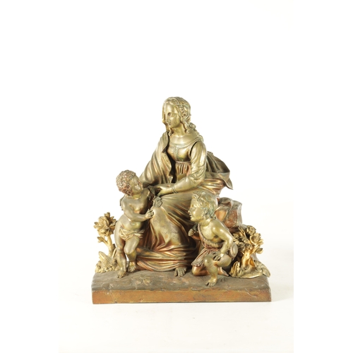 760 - A LATE 19TH CENTURY CONTINENTAL BRONZE SCULPTURE modelled as Mary with baby Jesus and John the Bapti... 