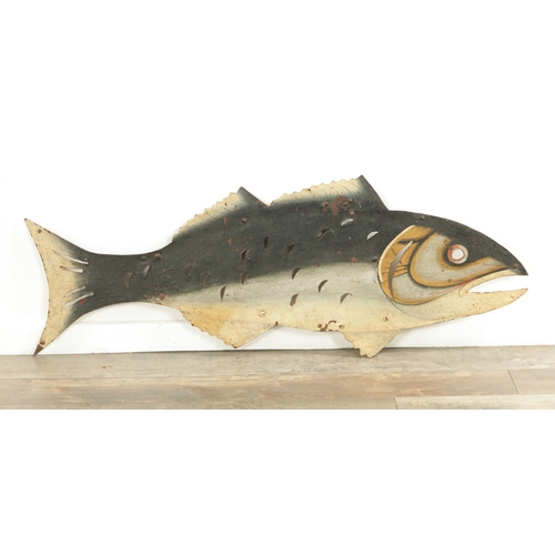 761 - A DECORATIVE 19TH CENTURY PAINTED METAL WEATHER VAINE SAIL MODELLED AS A FISH made in two sections w... 