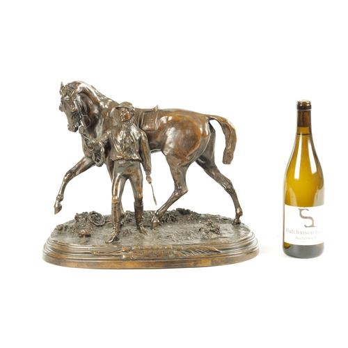 767 - PIERRE-JULES MENE (1810 - 1879) A FINE 19TH CENTURY ANIMALIER BRONZE SCULPTURE cast as a racehorse a... 