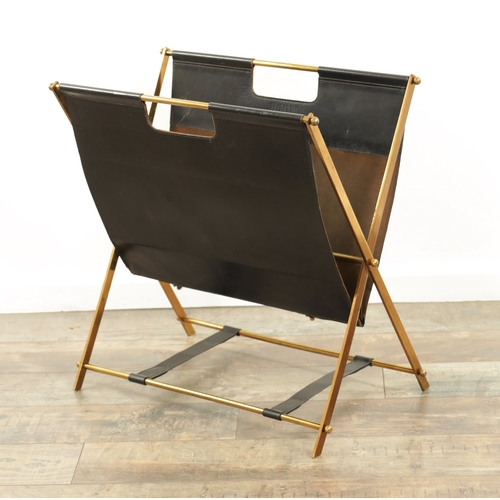 772 - ASPREY, LONDON. A STYLISH VINTAGE LEATHER AND GILT BRASS MAGAZINE RACK stamped to the inside having ... 