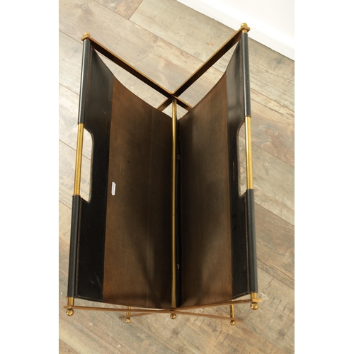 772 - ASPREY, LONDON. A STYLISH VINTAGE LEATHER AND GILT BRASS MAGAZINE RACK stamped to the inside having ... 