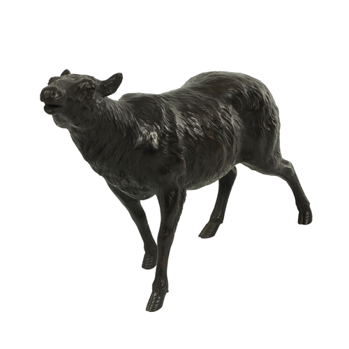 773 - A JAPANESE MEIJI PERIOD BRONZE ANIMALIER SCULPTURE OF A SHEEP realistically modelled in a walking po... 