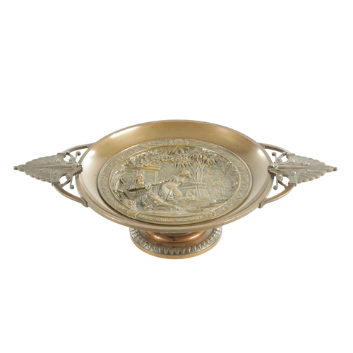 774 - A MID TO LATE 19TH CENTURY FRENCH BRONZE TAZZA. inscribed C.H. Perron and with maker's mark BD858, p... 