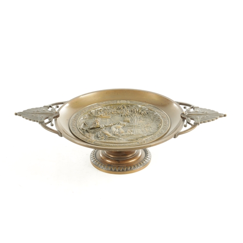 774 - A MID TO LATE 19TH CENTURY FRENCH BRONZE TAZZA. inscribed C.H. Perron and with maker's mark BD858, p... 