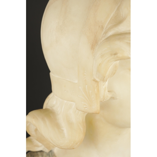 775 - AN ART DECO CARVED MIXED MARBLE BUST OF A YOUNG LADY signed to reverse. (48cm high)