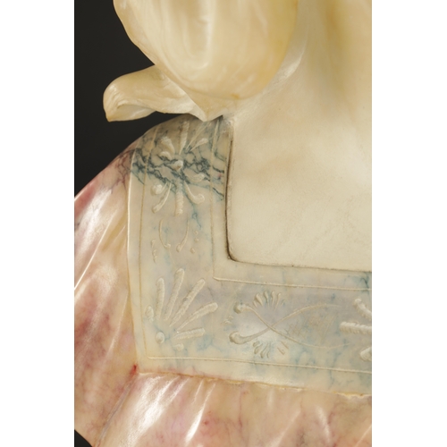 775 - AN ART DECO CARVED MIXED MARBLE BUST OF A YOUNG LADY signed to reverse. (48cm high)