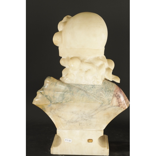 775 - AN ART DECO CARVED MIXED MARBLE BUST OF A YOUNG LADY signed to reverse. (48cm high)