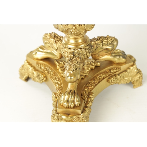 776 - A PAIR OF LATE 19TH CENTURY REGENCY STYLE FRENCH ORMOLU AND CUT GLASS CANDELABRA with twin candle sc... 