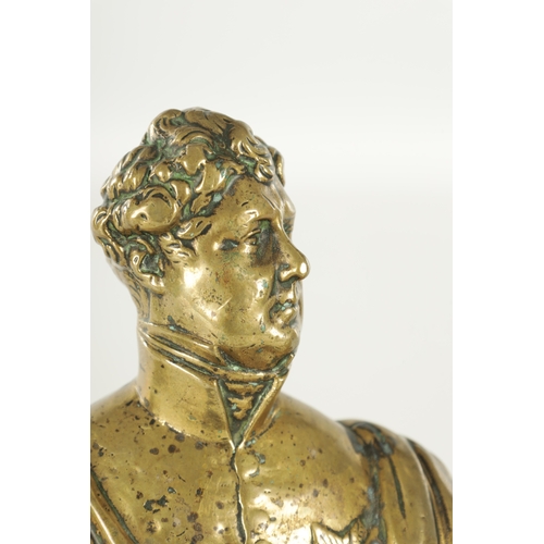 781 - A 19TH CENTURY BRONZE BUST OF GEORGE IV raised on a square moulded plinth base. (25.5cm high overall... 