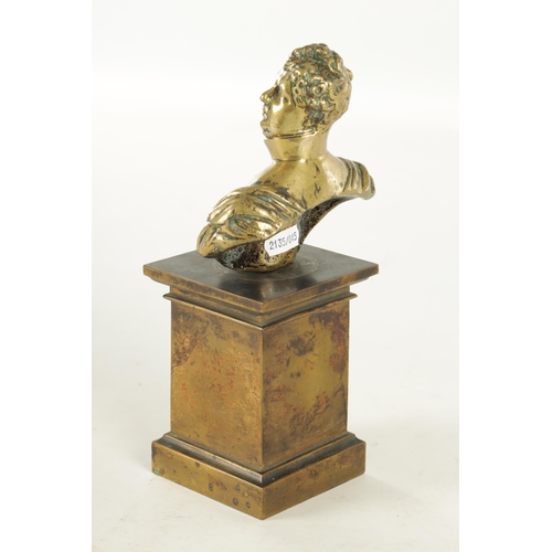 781 - A 19TH CENTURY BRONZE BUST OF GEORGE IV raised on a square moulded plinth base. (25.5cm high overall... 