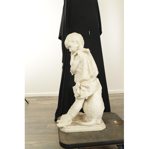 782 - A LARGE 19TH CENTURY ITALIAN CARVED CARRERA MARBLE STATUE OF A GIRL AND A DOG