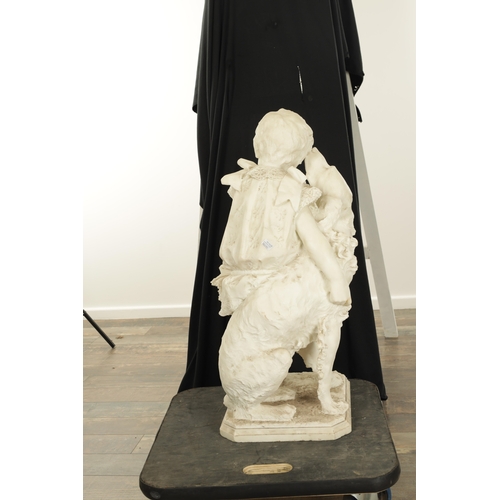 782 - A LARGE 19TH CENTURY ITALIAN CARVED CARRERA MARBLE STATUE OF A GIRL AND A DOG