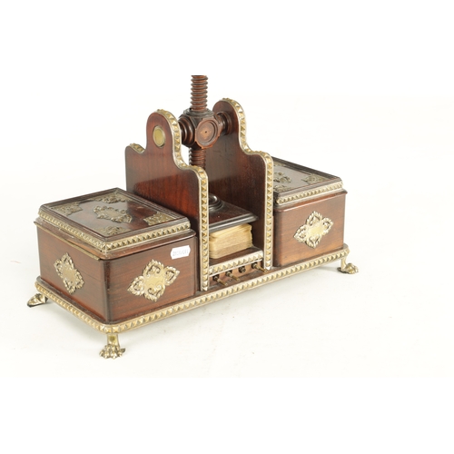 783 - A GOOD 19TH CENTURY ROSEWOOD AND SILVERED BRASS MOUNTED GAMES COMPENDIUM having a central card press... 