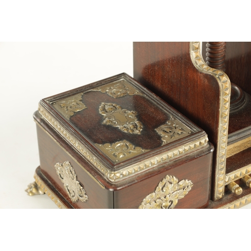 783 - A GOOD 19TH CENTURY ROSEWOOD AND SILVERED BRASS MOUNTED GAMES COMPENDIUM having a central card press... 