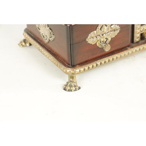 783 - A GOOD 19TH CENTURY ROSEWOOD AND SILVERED BRASS MOUNTED GAMES COMPENDIUM having a central card press... 