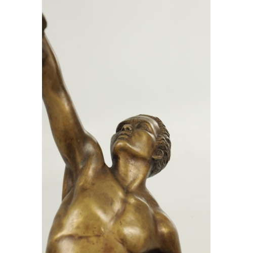 789 - A 20TH CENTURY BRONZE SCULPTURE depicting as semi-nude male with an eagle - signed Denis on a marble... 