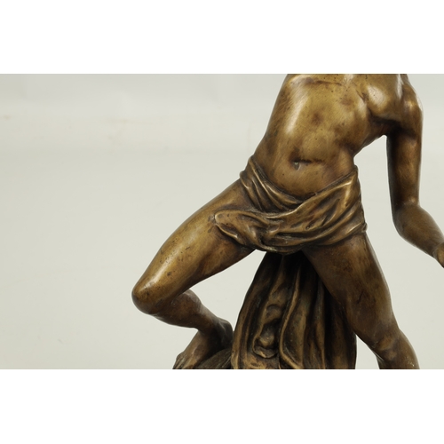 789 - A 20TH CENTURY BRONZE SCULPTURE depicting as semi-nude male with an eagle - signed Denis on a marble... 