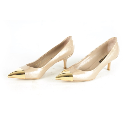 794 - A PAIR OF GENUINE LOUIS VUITTON BEIGE MONOGRAM VERNISSAGE ALLAMANDA CAP-TOE PUMPS with original box,... 