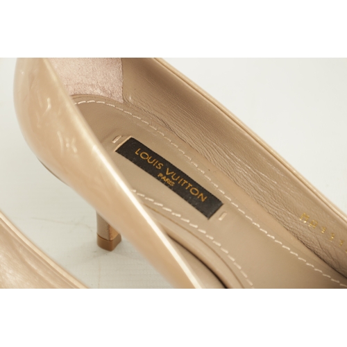 794 - A PAIR OF GENUINE LOUIS VUITTON BEIGE MONOGRAM VERNISSAGE ALLAMANDA CAP-TOE PUMPS with original box,... 