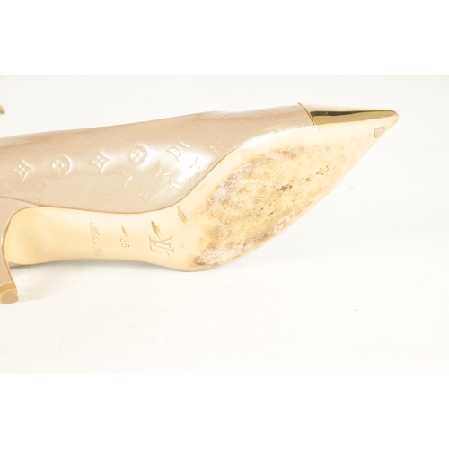 794 - A PAIR OF GENUINE LOUIS VUITTON BEIGE MONOGRAM VERNISSAGE ALLAMANDA CAP-TOE PUMPS with original box,... 