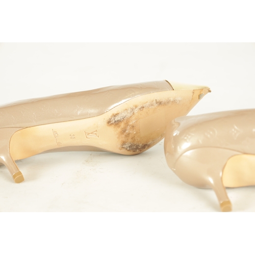 794 - A PAIR OF GENUINE LOUIS VUITTON BEIGE MONOGRAM VERNISSAGE ALLAMANDA CAP-TOE PUMPS with original box,... 