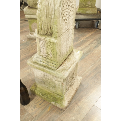 795 - A MODERN COMPOSITE STONE GARDEN STATUE MODELLED AS THE DEVIL seated in a chair raised on a square pl... 