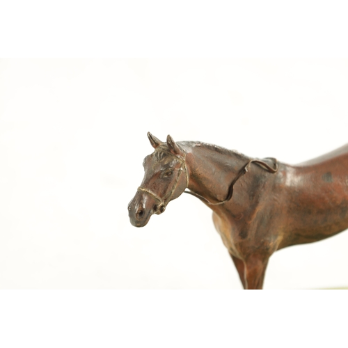 796 - A LATE 19TH CENTURY AUSTRIAN COLD-PAINTED BRONZE DESK TIDY. depicting a standing chestnut horse moun... 