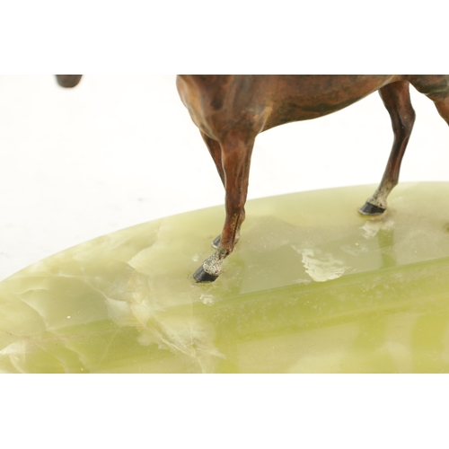 796 - A LATE 19TH CENTURY AUSTRIAN COLD-PAINTED BRONZE DESK TIDY. depicting a standing chestnut horse moun... 