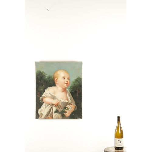 810 - AN 18TH CENTURY CONTINENTAL OIL ON CANVAS PORTRAIT OF A BABY - unframed. (55.5cm high 46cm wide)