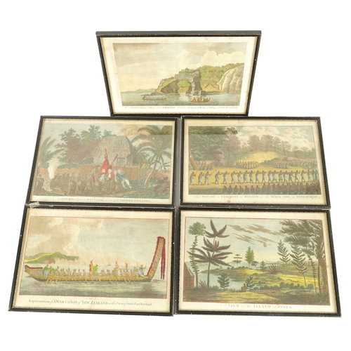 822 - A SET OF FIVE LATE 18TH/EARLY 19TH CENTURY HAND COLOURED COPPERPLATE CAPTAIN COOK ENGRAVINGS OF NEW ... 