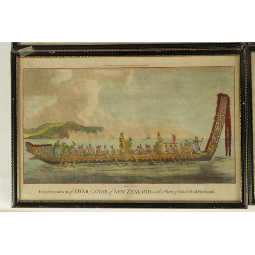 822 - A SET OF FIVE LATE 18TH/EARLY 19TH CENTURY HAND COLOURED COPPERPLATE CAPTAIN COOK ENGRAVINGS OF NEW ... 