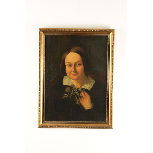 825 - A PAIR OF 19TH CENTURY OILS ON CANVAS LAID ON BOARD depicting portraits of a lady and gentleman, uns... 