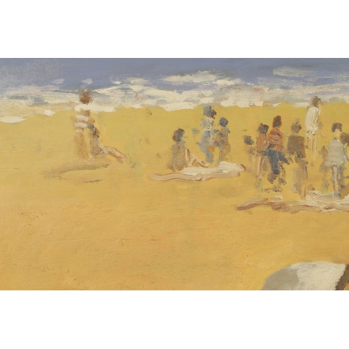 827 - WILLIAM NORMAN GAUNT (1918-2001) A 20TH CENTURY OIL ON BOARD DONKEYS AND CHILDREN PLAYING ON A BEACH... 