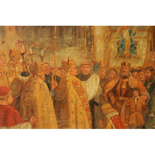 828 - GUSTAV PONTUS BAGGE (1839 - 1915). AN EARLY 20TH CENTURY OIL ON CANVAS depicting two”THE CORONATION ... 