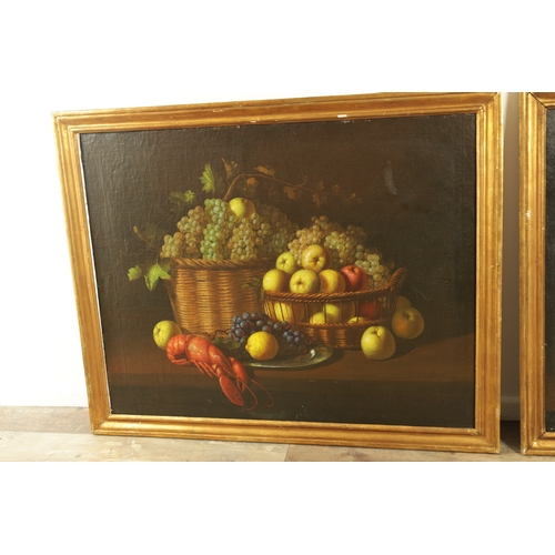 830 - MANNER OF PIETER CLAUSZ A PAIR OF STILL LIFE OIL ON CANVAS having arrangements of fruit - unsigned, ... 