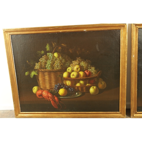 830 - MANNER OF PIETER CLAUSZ A PAIR OF STILL LIFE OIL ON CANVAS having arrangements of fruit - unsigned, ... 