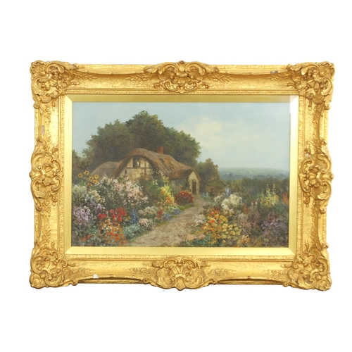 836 - F. WARREN. A 19TH CENTURY OIL ON CANVAS, country cottage scene, signed lower left - In glazed gilt s... 