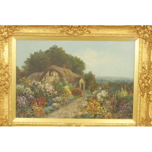 836 - F. WARREN. A 19TH CENTURY OIL ON CANVAS, country cottage scene, signed lower left - In glazed gilt s... 