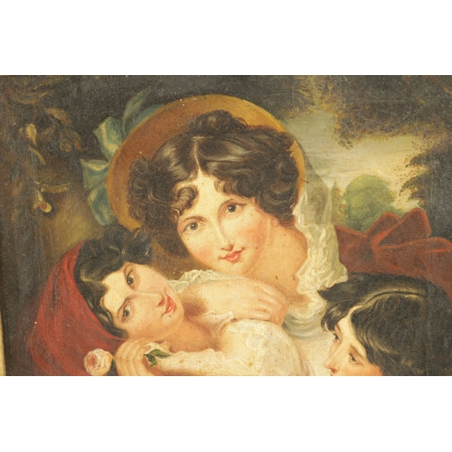 838 - AN EARLY 19TH CENTURY OIL ON CANVAS the love trio - unsigned, in scrolled edged moulded gilt frame. ... 