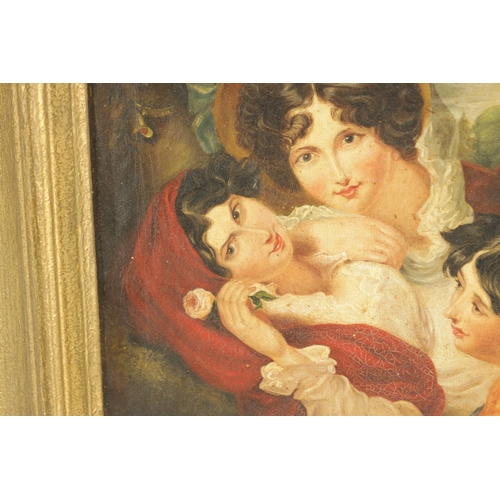 838 - AN EARLY 19TH CENTURY OIL ON CANVAS the love trio - unsigned, in scrolled edged moulded gilt frame. ... 